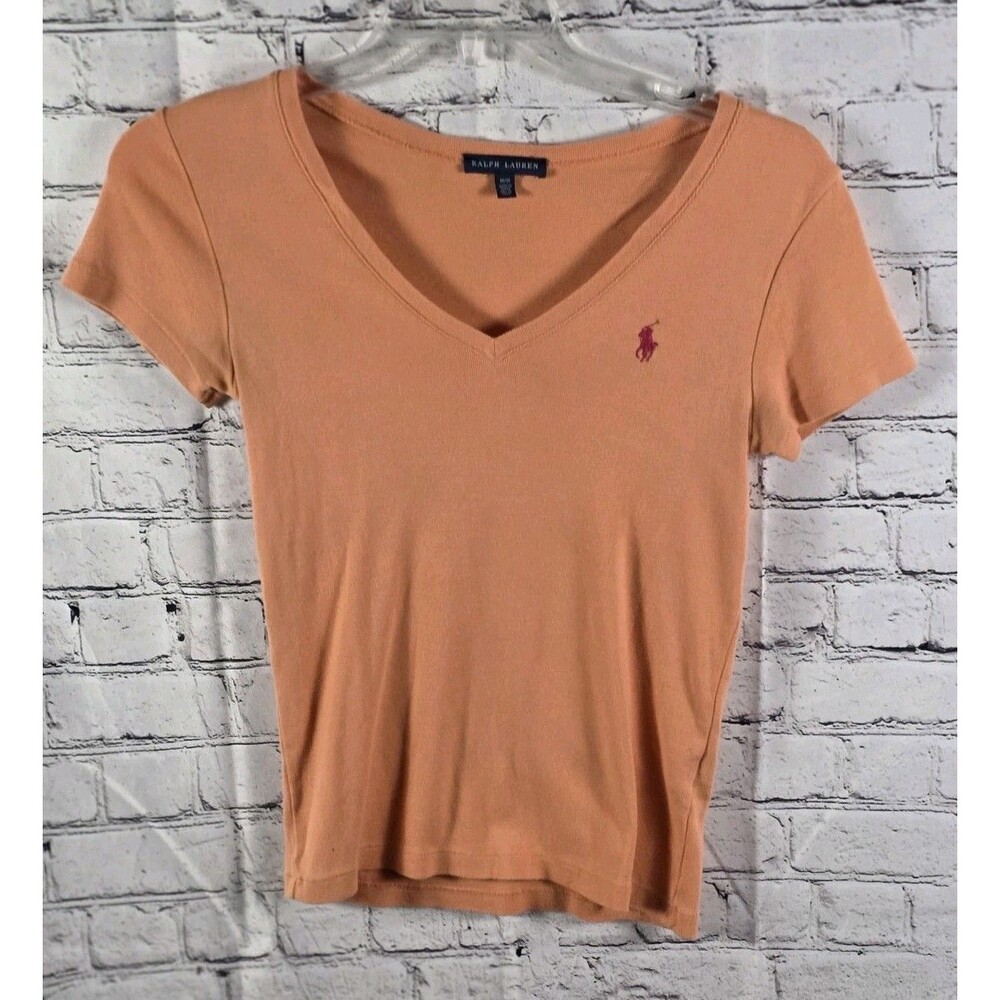 Ralph Lauren Blue Label Women’s Medium Orange V-Neck Short Sleeve Top